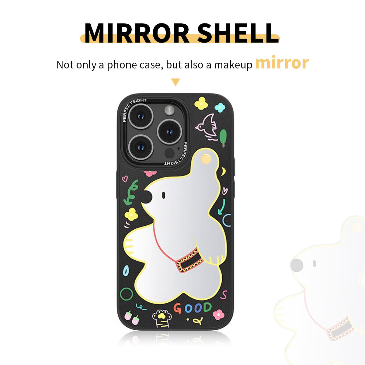 Strolling Bear Cartoon Makeup Mirror Glass Thin Phone Cases for iPhone