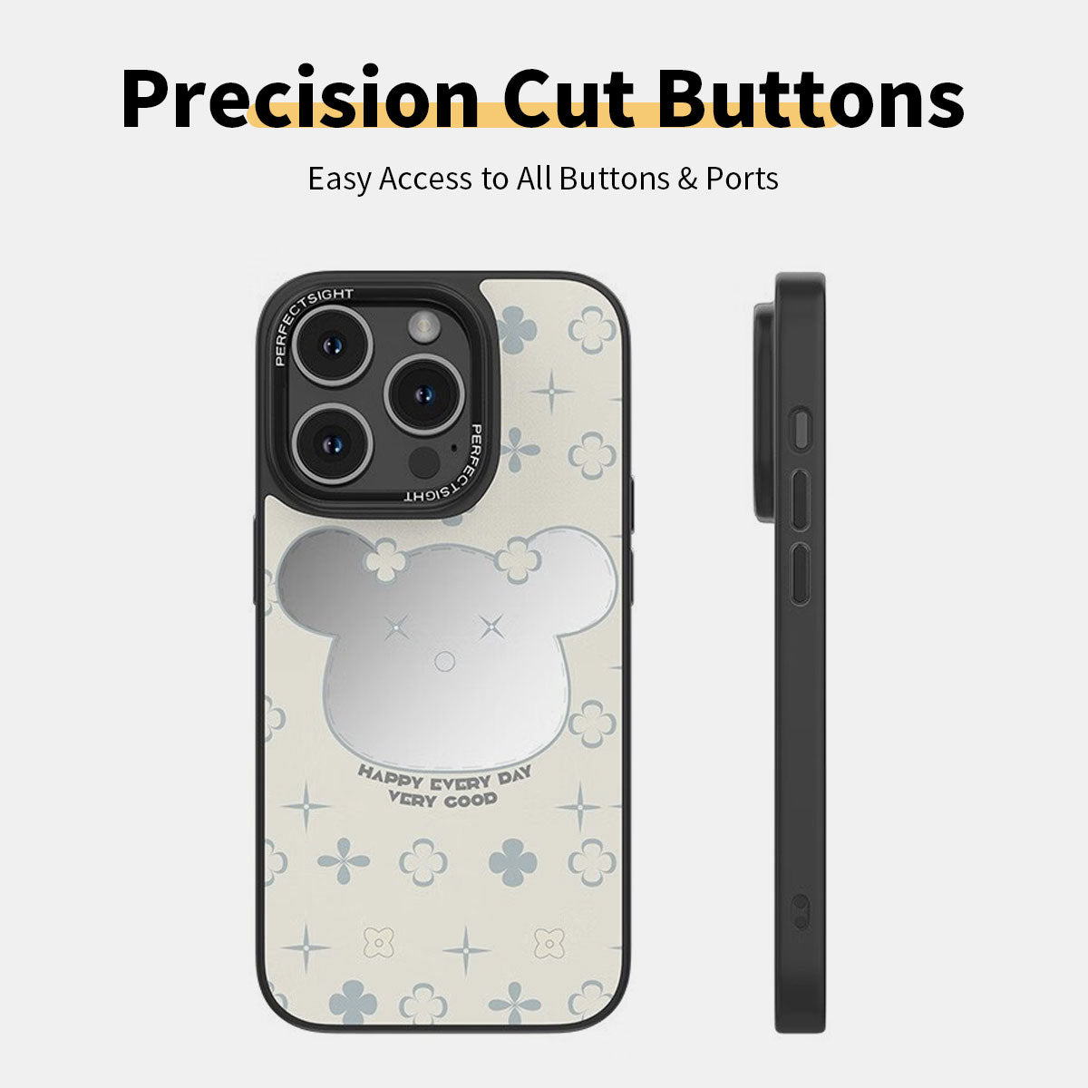 Lucky Bear Cartoon Makeup Mirror Glass Phone Cases for iPhone