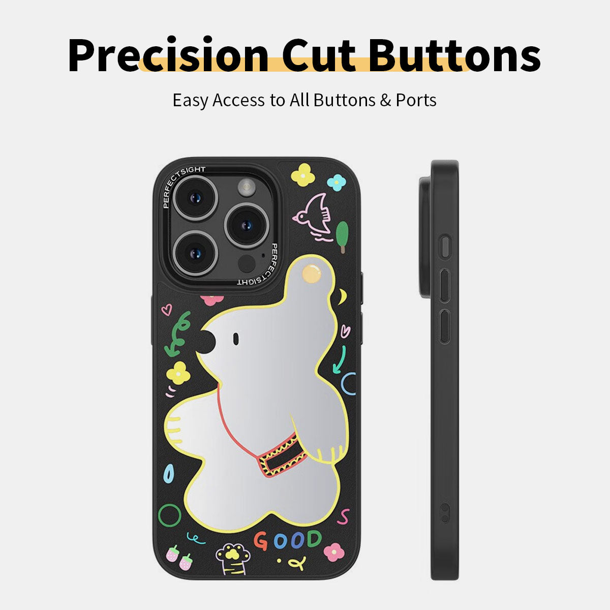 Strolling Bear Cartoon Makeup Mirror Glass Thin Phone Cases for iPhone