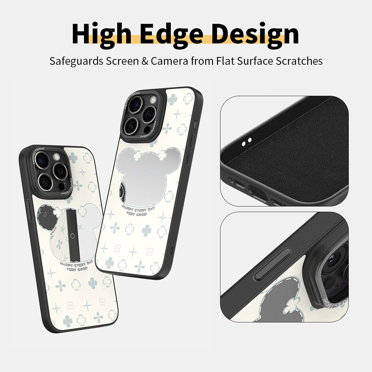 Lucky Bear Cartoon Makeup Mirror Glass Phone Cases for iPhone