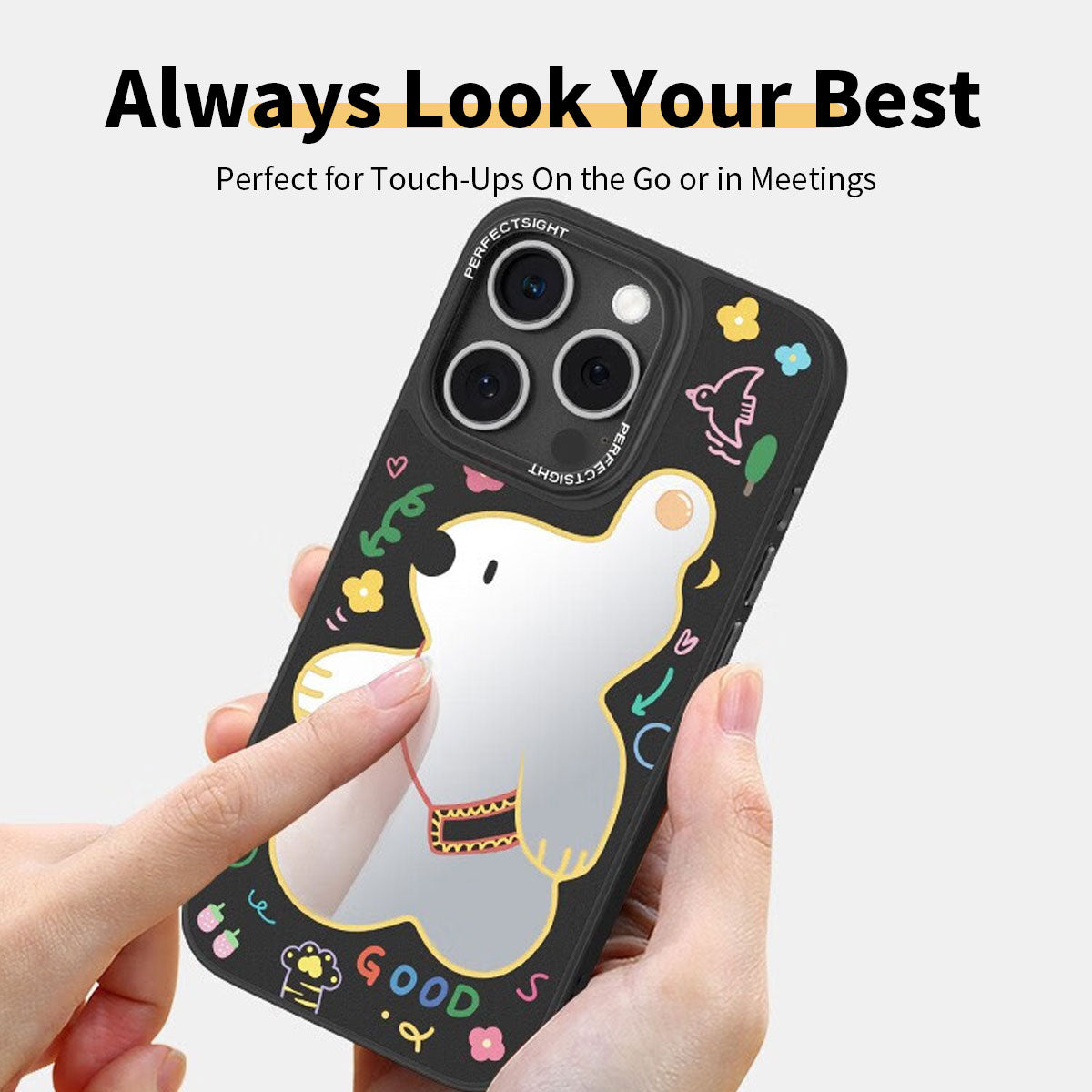 Strolling Bear Cartoon Makeup Mirror Glass Thin Phone Cases for iPhone