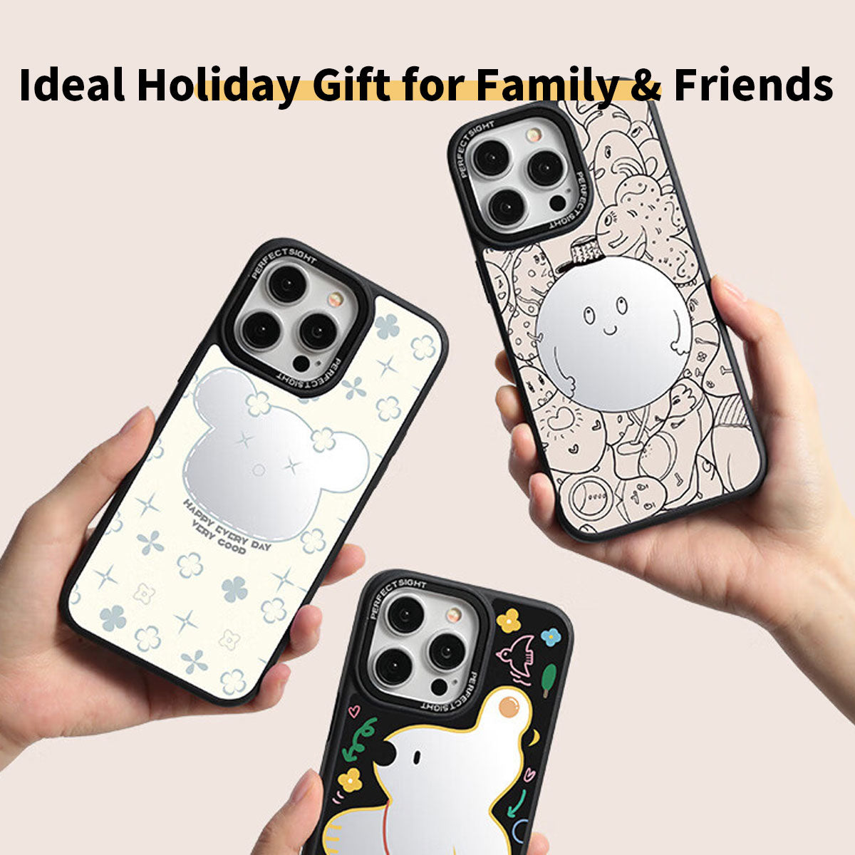 Lucky Bear Cartoon Makeup Mirror Glass Phone Cases for iPhone