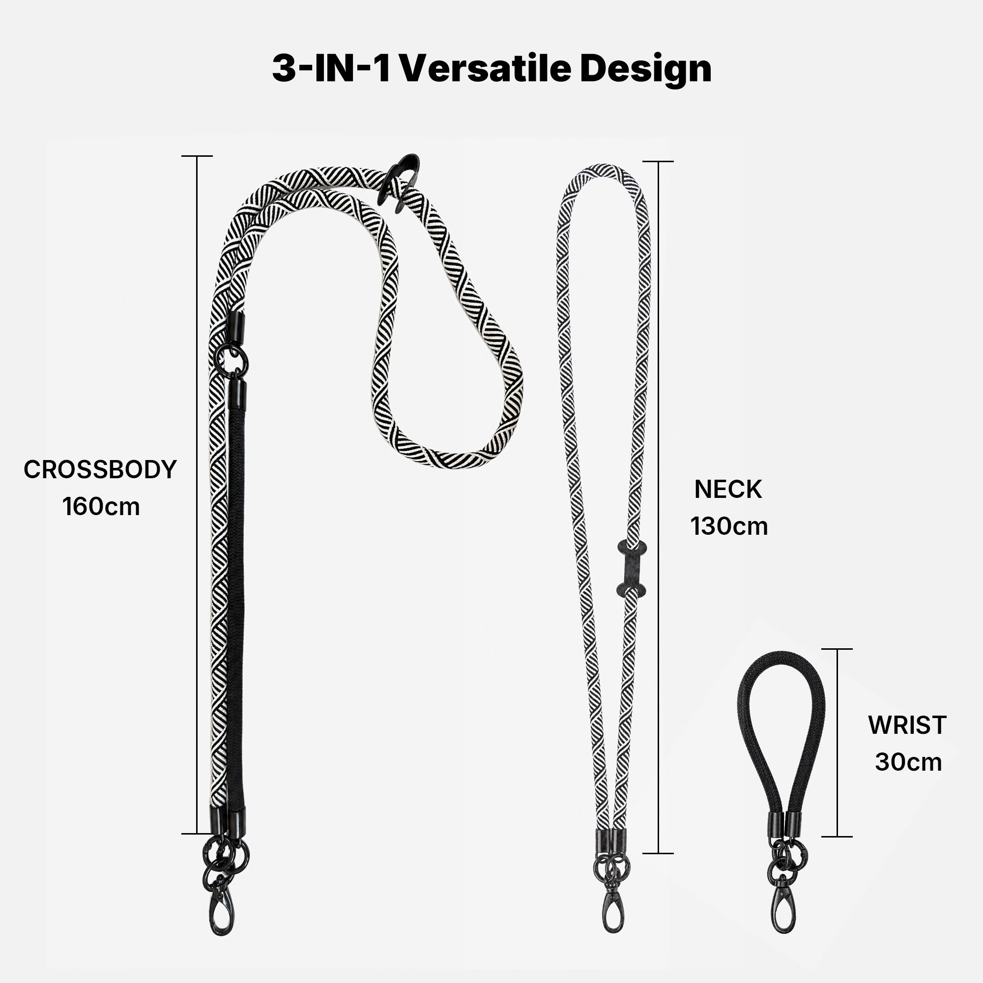 Black & White Patterned Crossbody Phone Strap