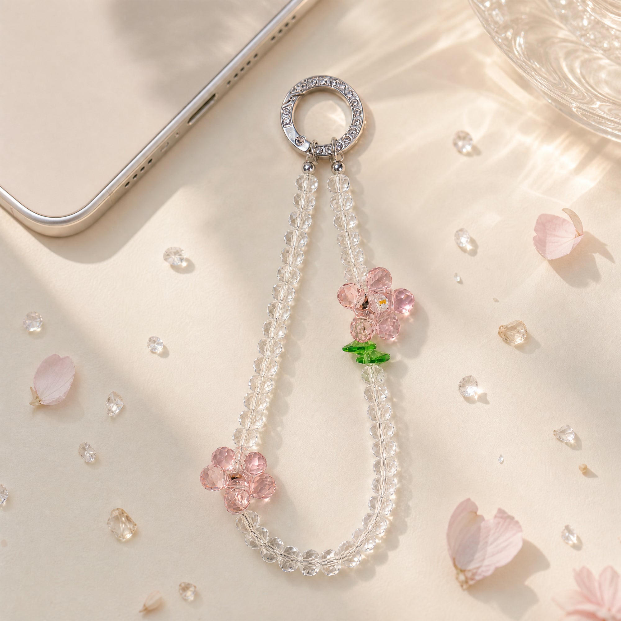 Crystal Flower Phone Chain