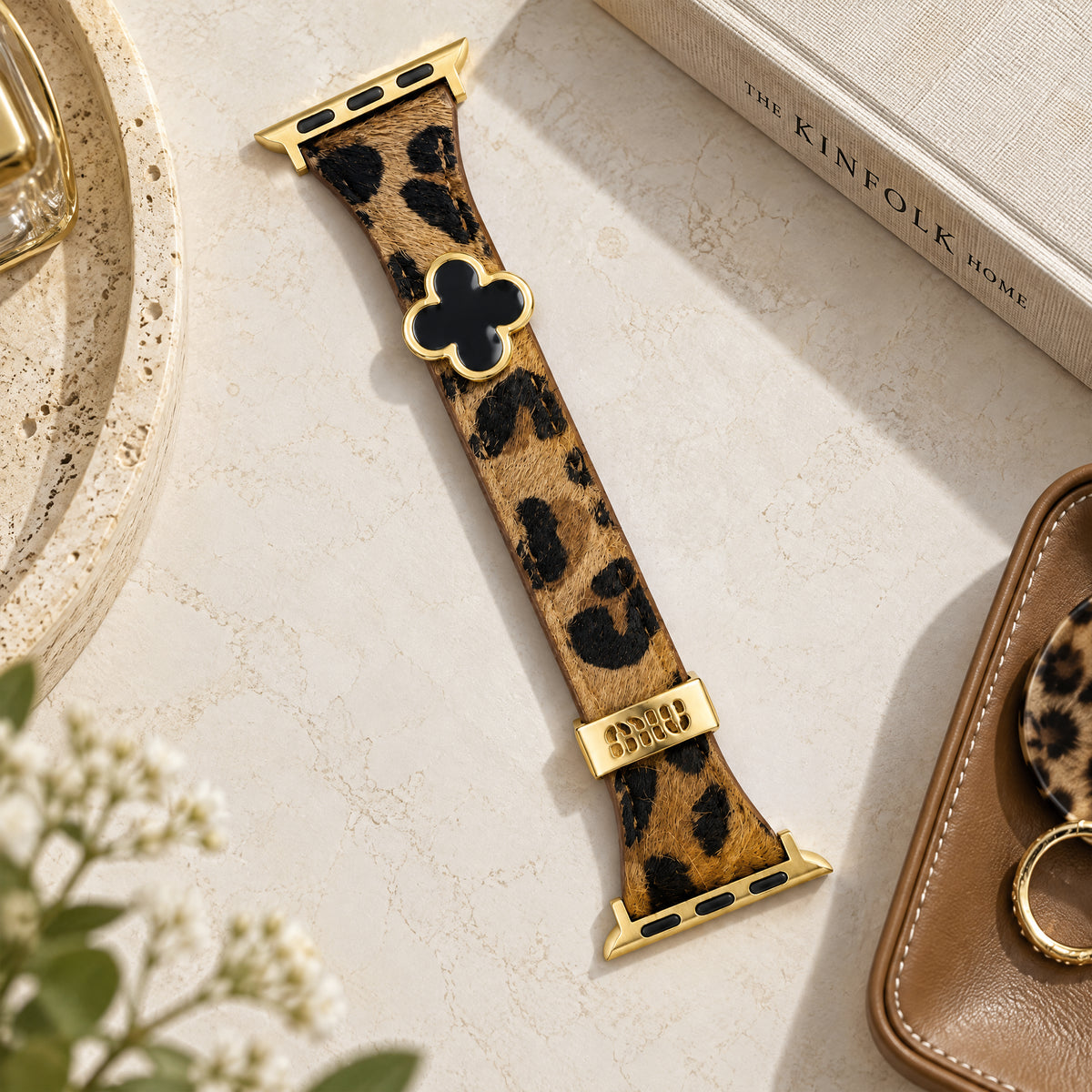 Clover Leopard Print Leather Band for Apple Watch