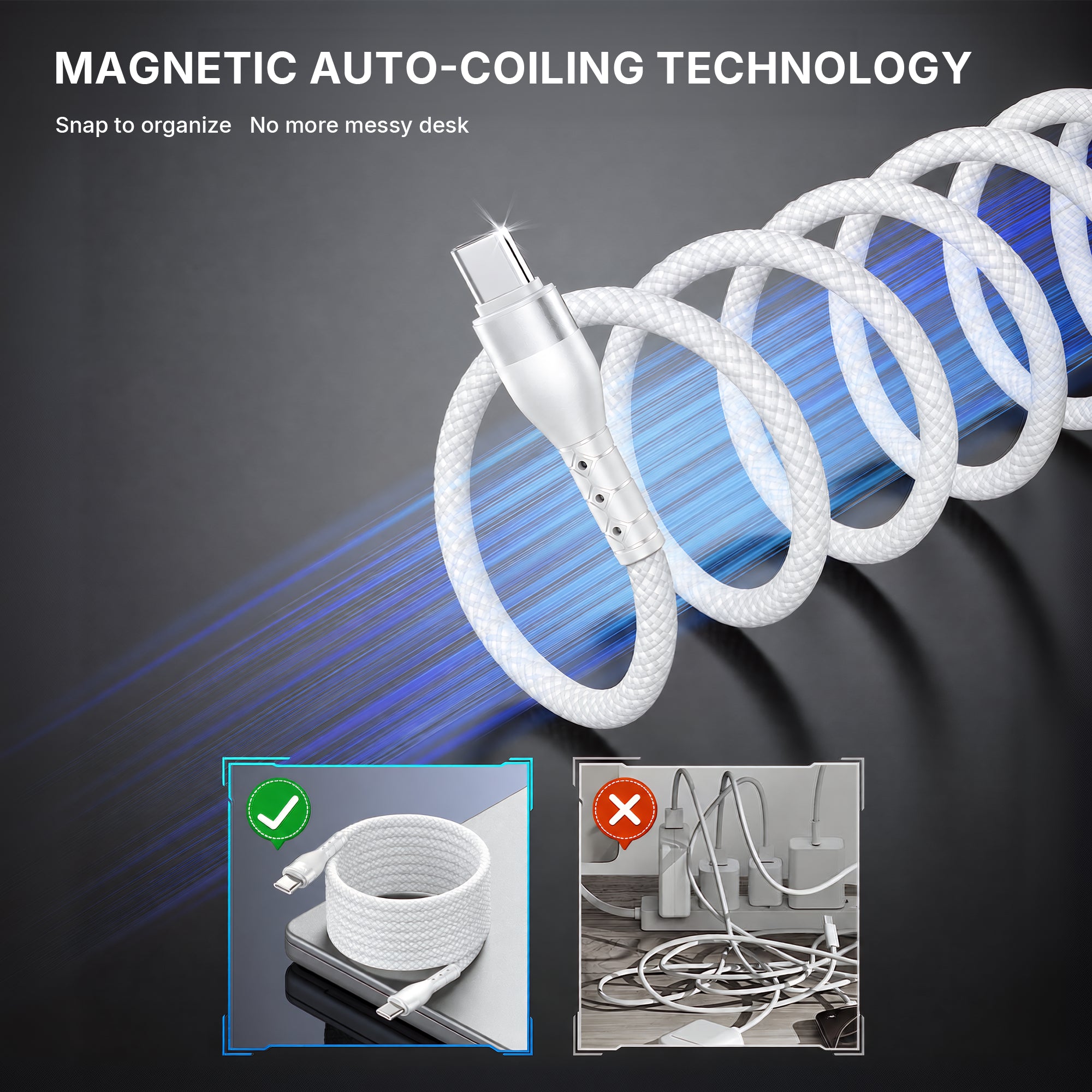 Magnetic Self-Coiling USB-C Cable (100W)