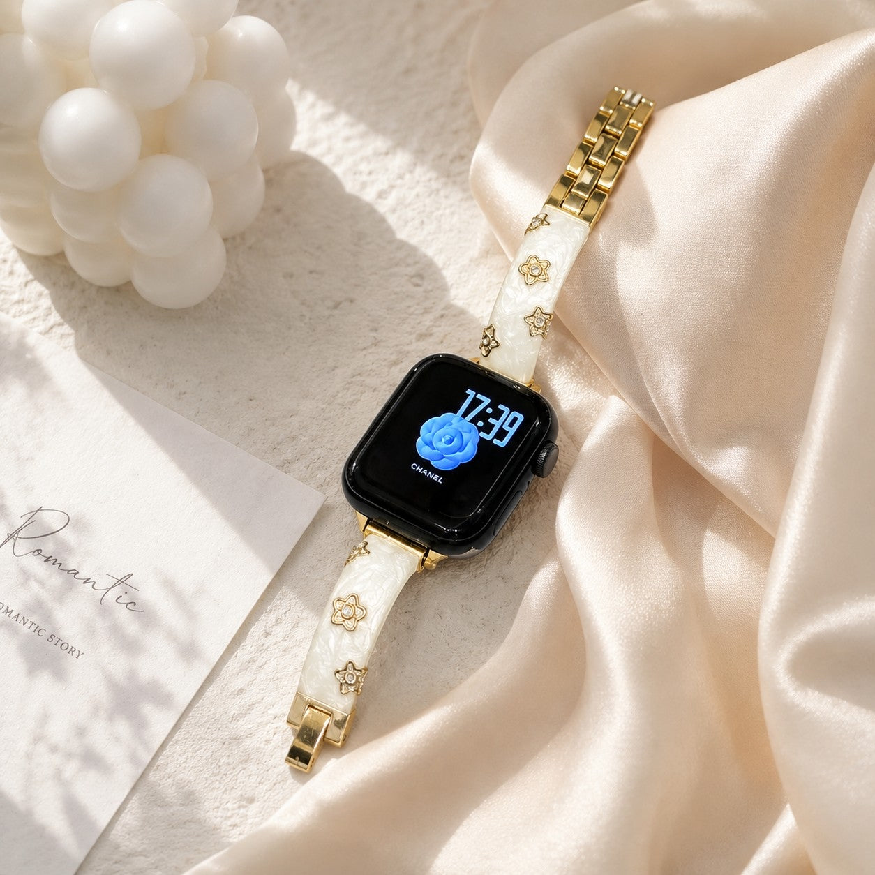 Glittered Flower Diamond Metal Strap for Apple Watch