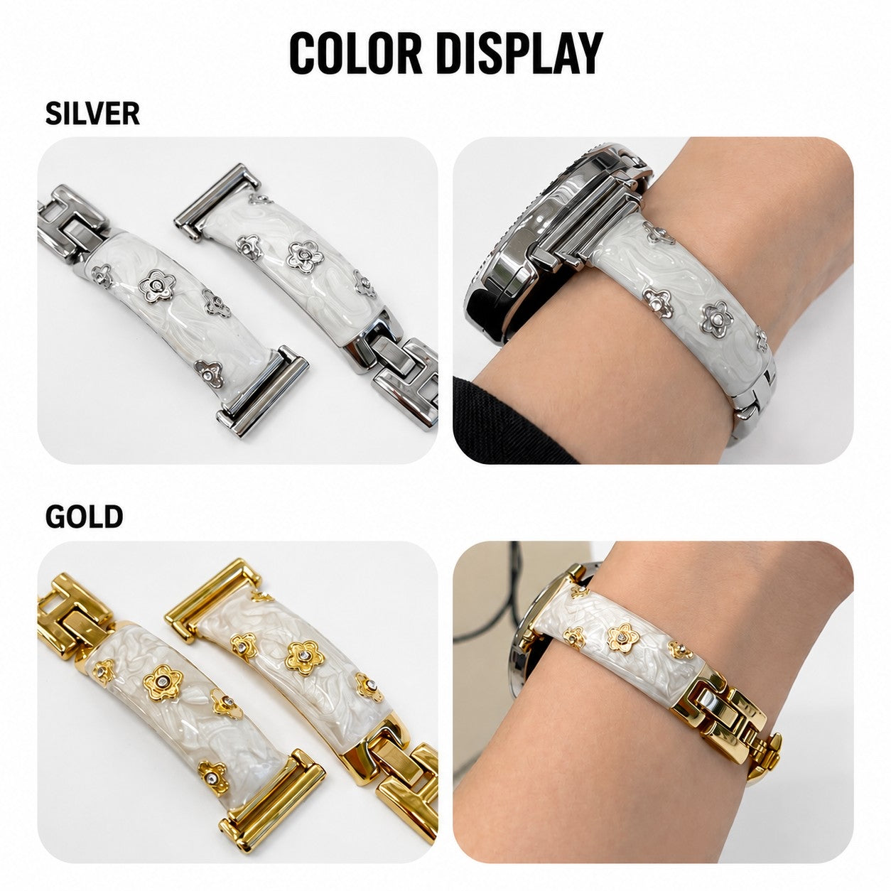 Glittered Flower Diamond Metal Strap for Apple Watch