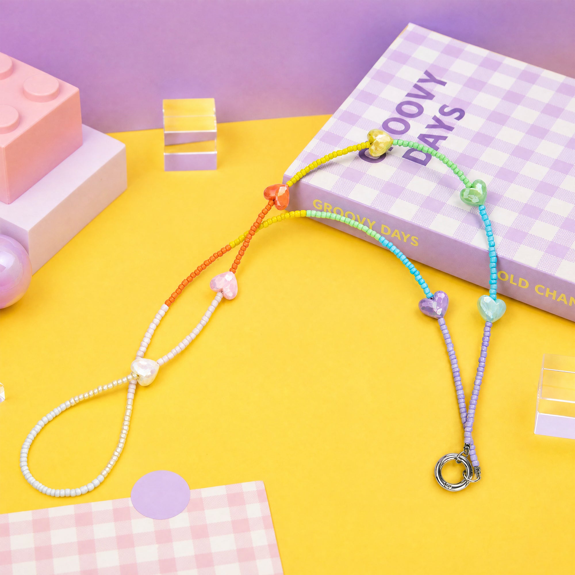Rainbow Heart Beaded Crossbody Phone Strap