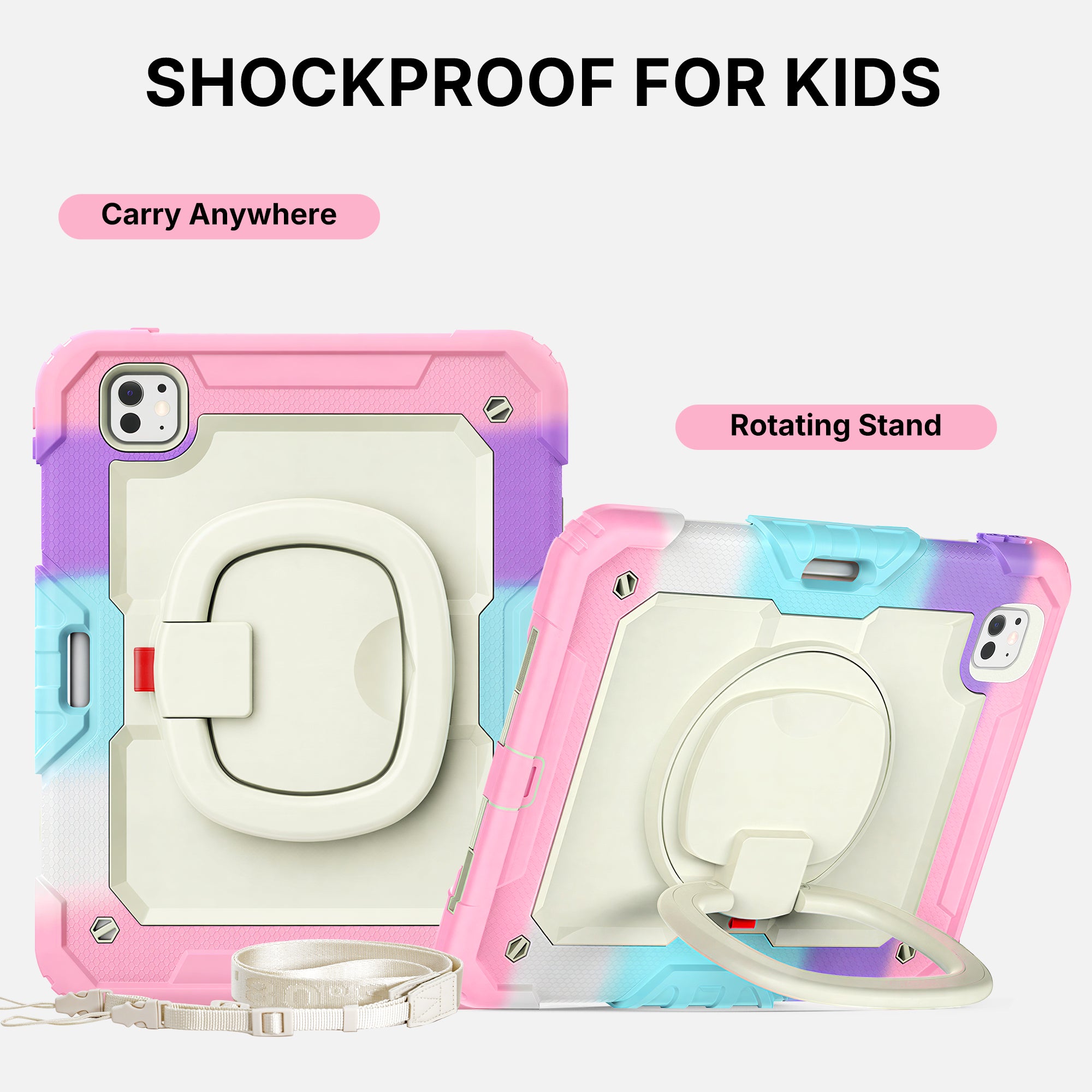 Pink Kids Case for iPad - Rainbow