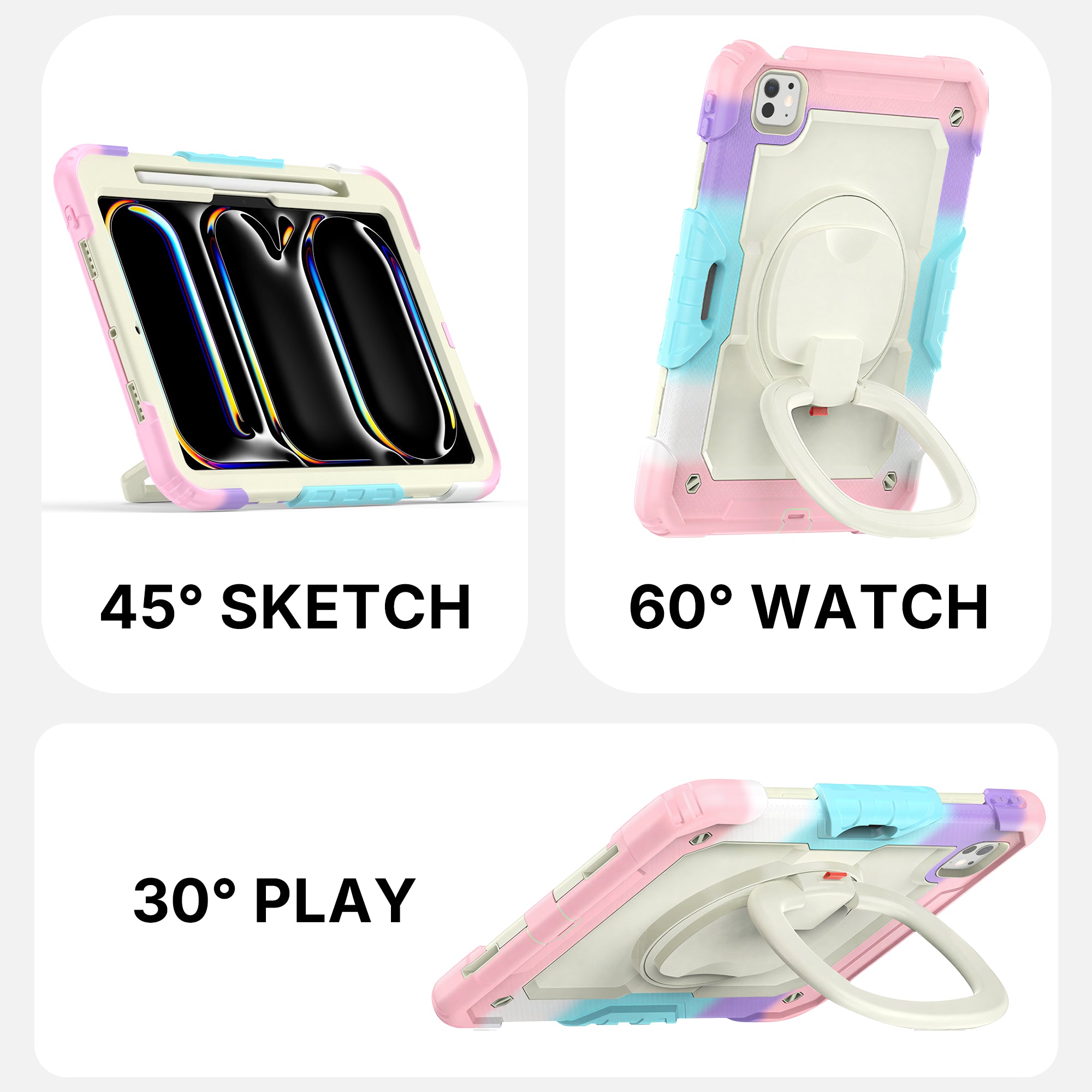 Pink Kids Case for iPad - Rainbow