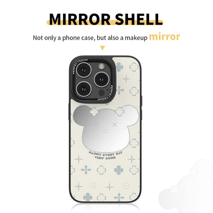 Lucky Bear Cartoon Makeup Mirror Glass Phone Cases for iPhone