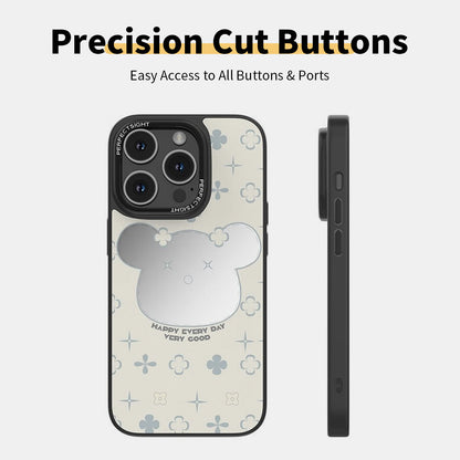 Lucky Bear Cartoon Makeup Mirror Glass Phone Cases for iPhone