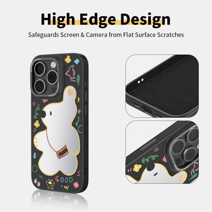 Strolling Bear Cartoon Makeup Mirror Glass Thin Phone Cases for iPhone
