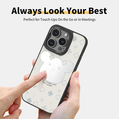 Lucky Bear Cartoon Makeup Mirror Glass Phone Cases for iPhone
