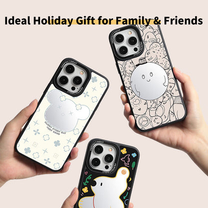 Lucky Bear Cartoon Makeup Mirror Glass Phone Cases for iPhone