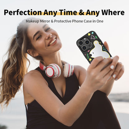 Strolling Bear Cartoon Makeup Mirror Glass Thin Phone Cases for iPhone