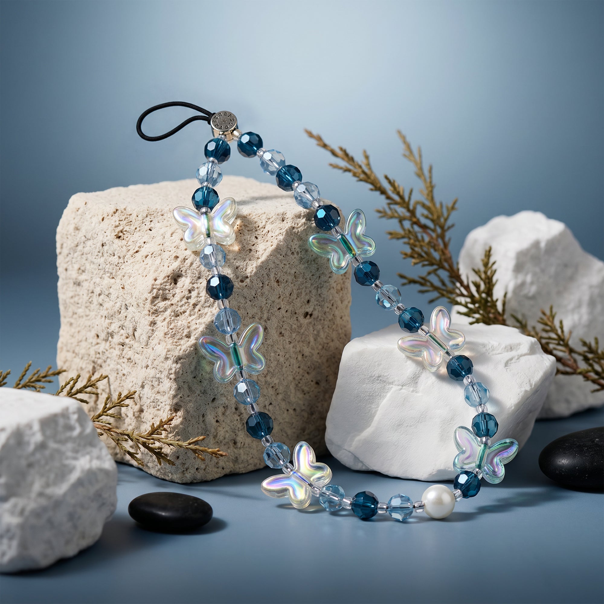 Blue Butterfly Crystal Phone Charm