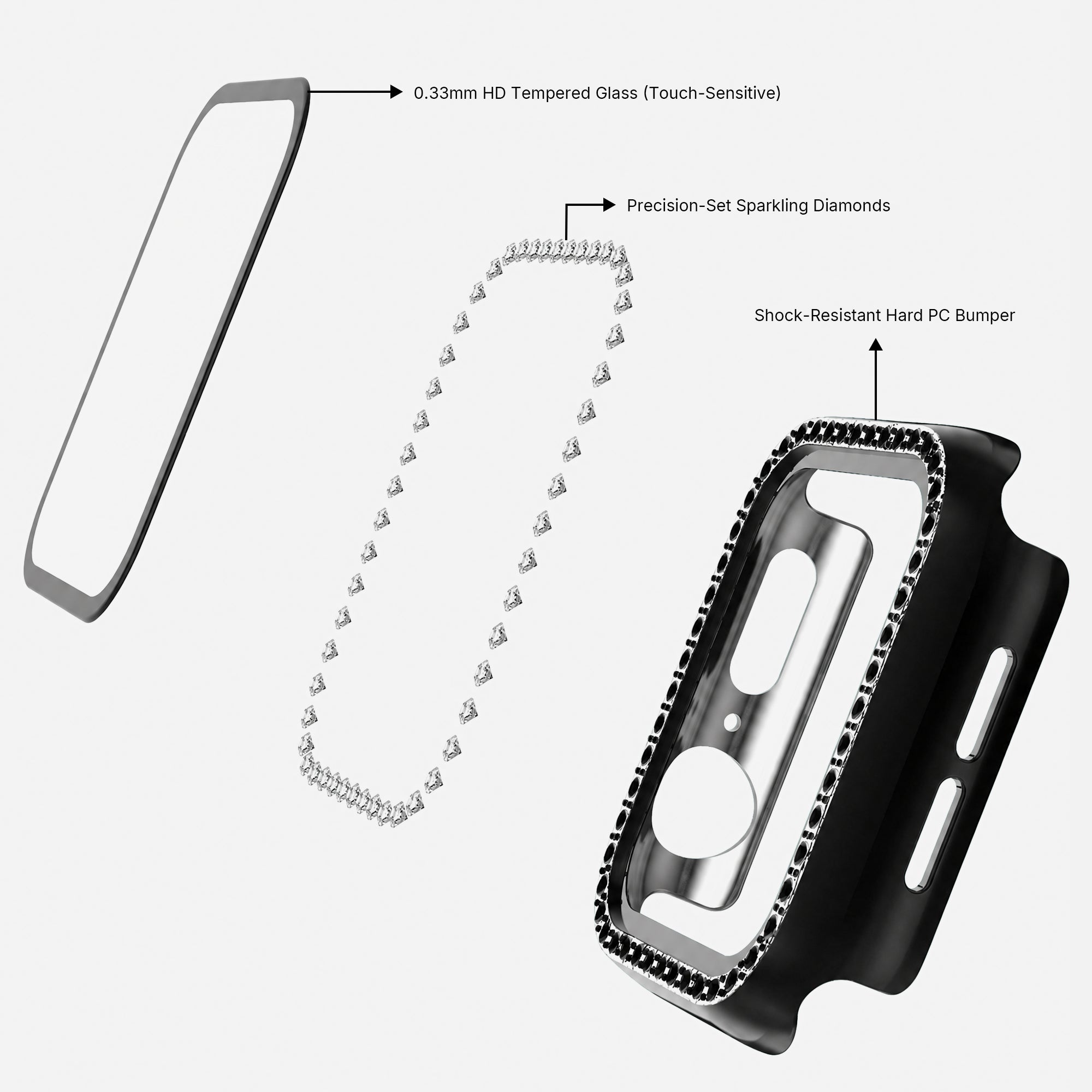Rhinestone Tempered Glass Case for Apple Watch