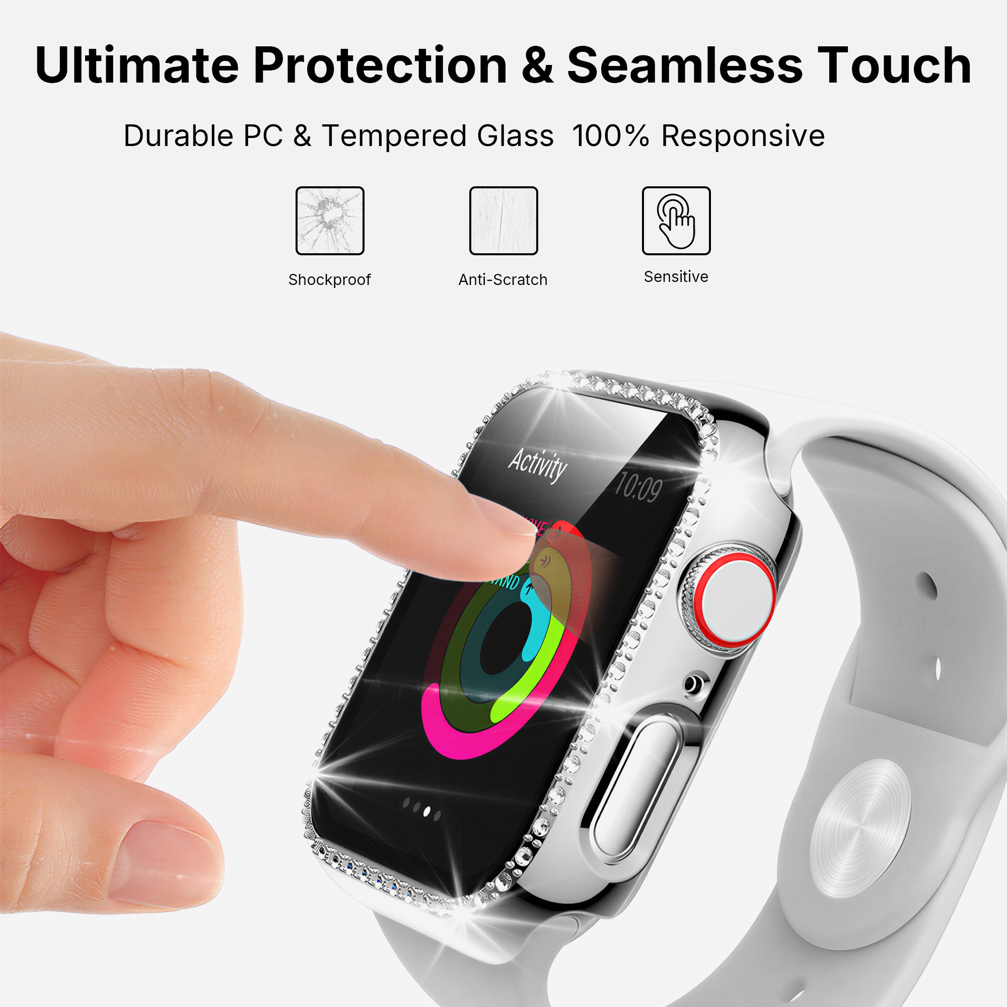 Rhinestone Tempered Glass Case for Apple Watch