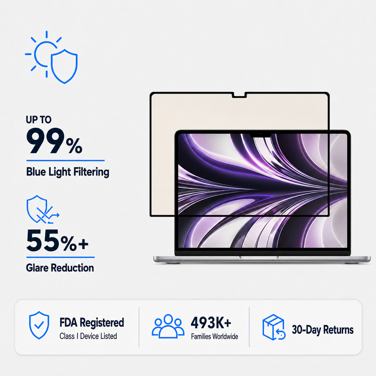 Anti Glare Matte Glass Screen Protector for 13-inch Macbook Air (Intel/M1, 2018-2020)