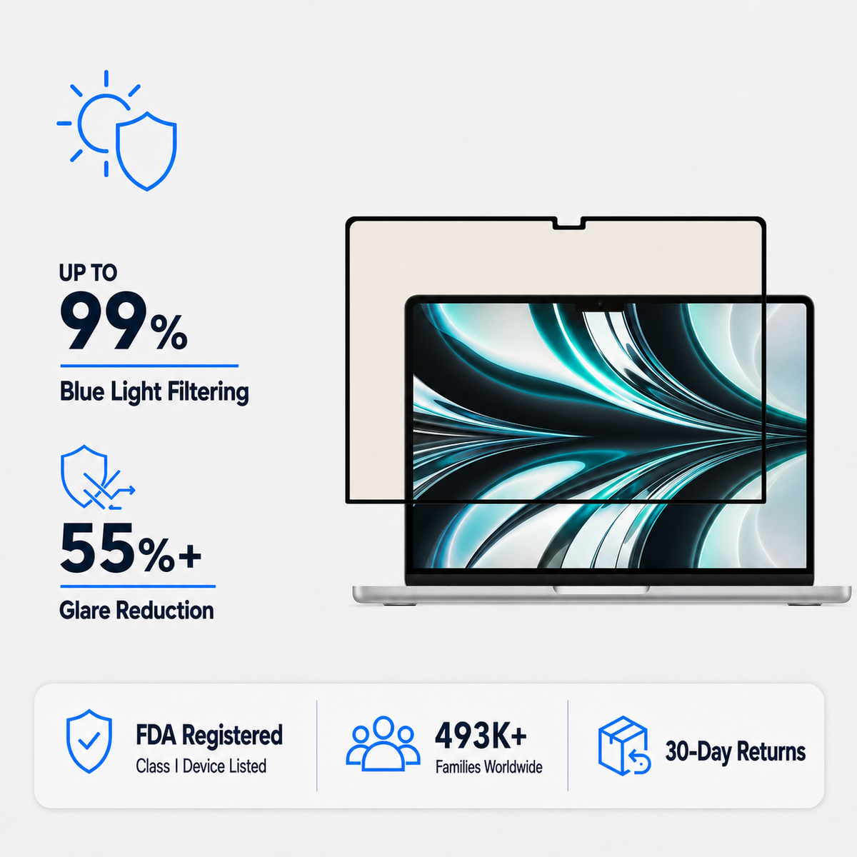 Anti Glare Matte Glass Screen Protector for 13.6-inch Macbook Air (M2–M5, 2022-2025)