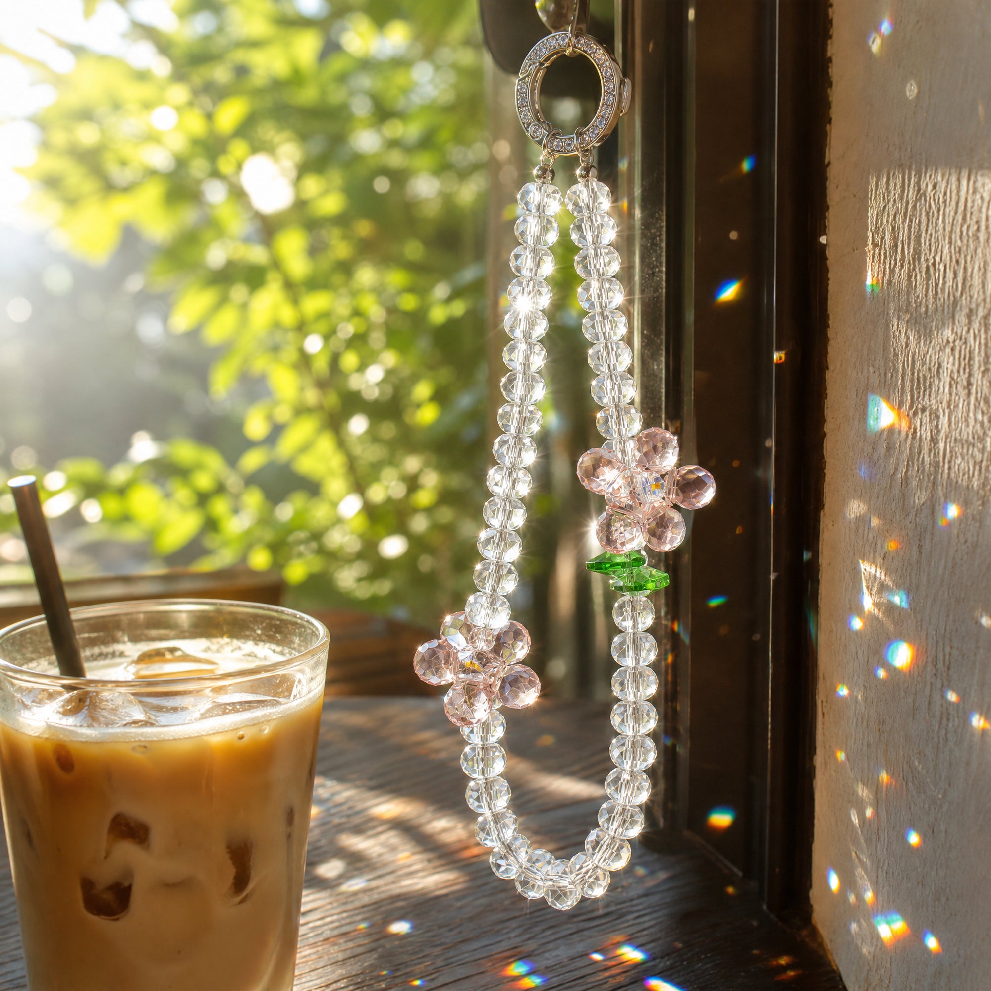 Crystal Flower Phone Chain