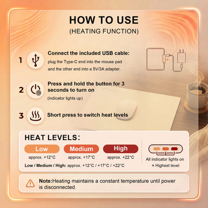 Heated Glass Gaming Mouse Pad with 3 Heating Levels