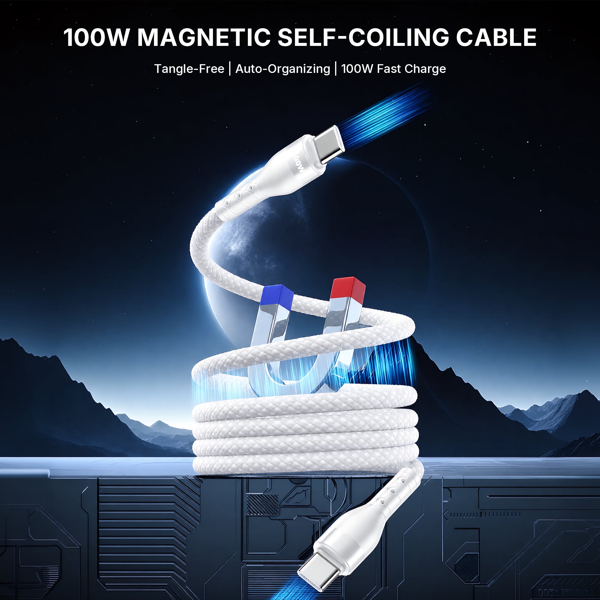 Magnetic Self-Coiling USB-C Cable (100W)
