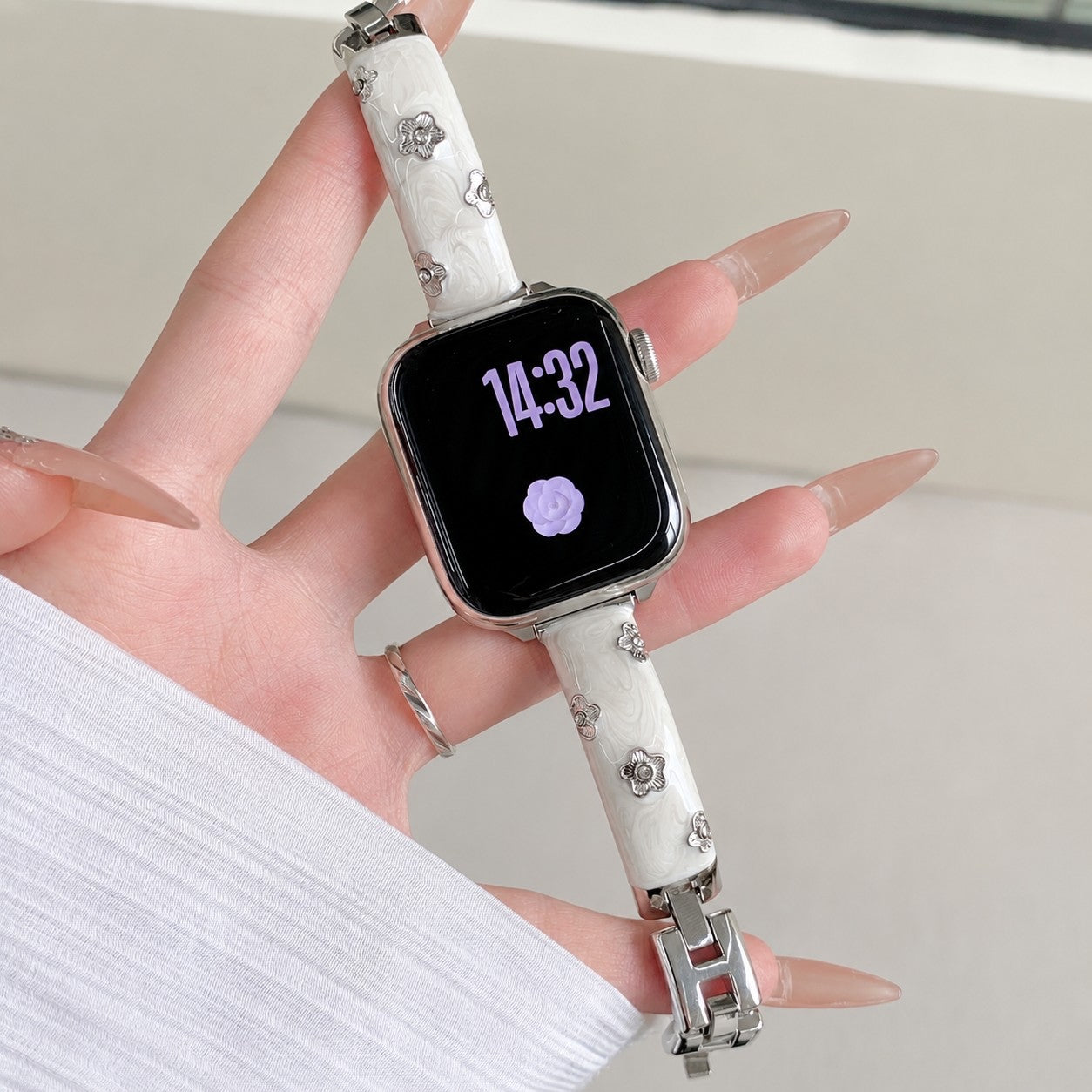 Glittered Flower Diamond Metal Strap for Apple Watch