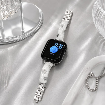 Glittered Flower Diamond Metal Strap for Apple Watch
