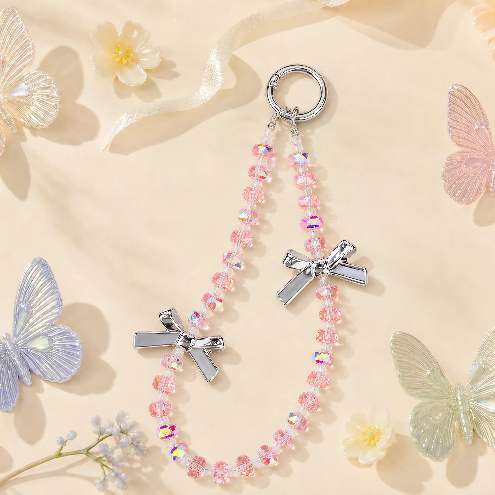 Pink Crystal Bow Phone Strap