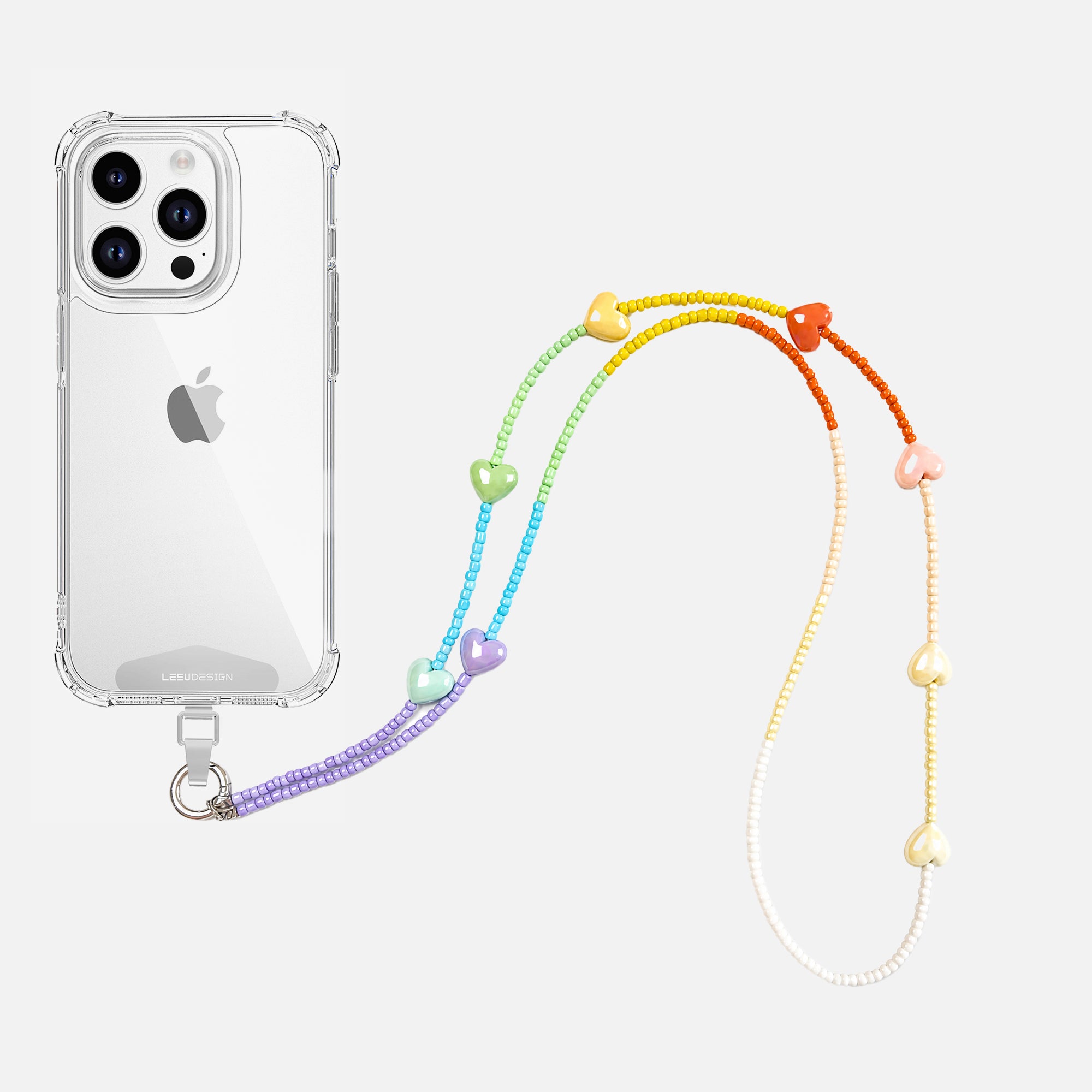 Rainbow Heart Beaded Crossbody Phone Strap