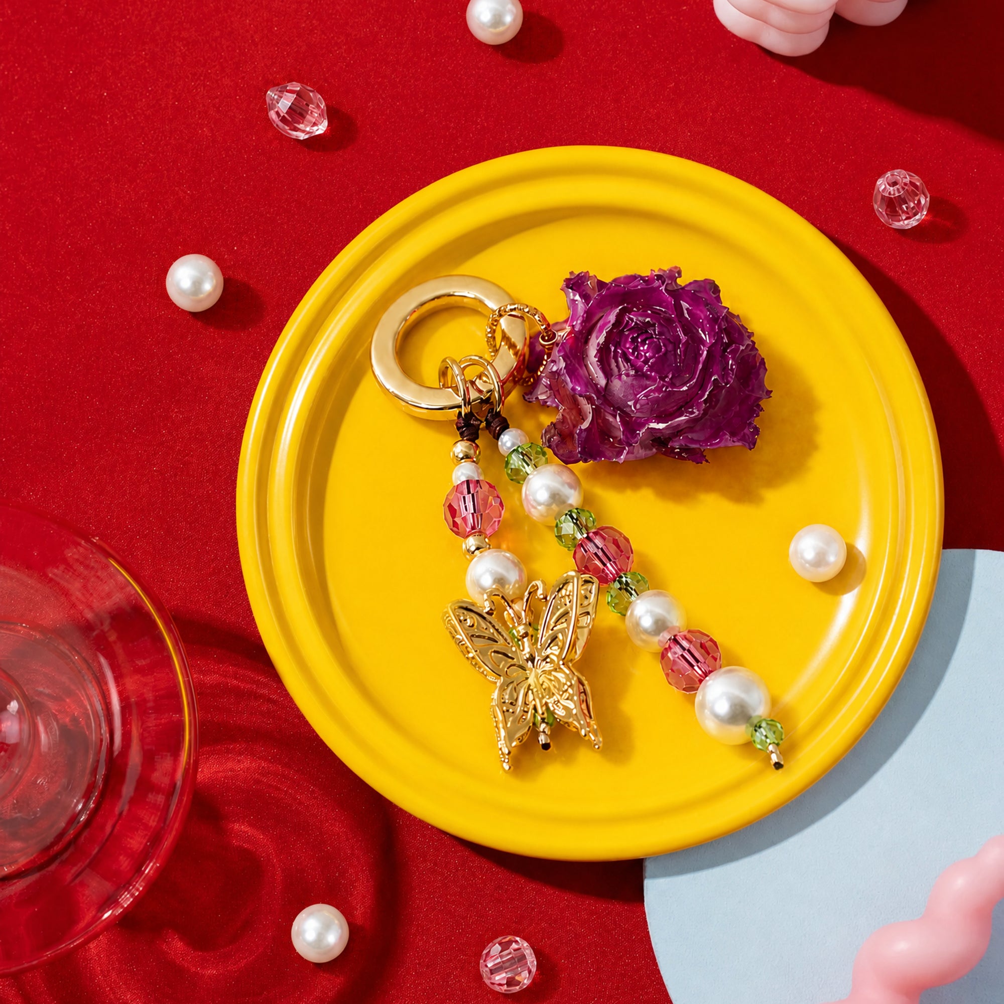 Red Rose Pearl Phone Strap