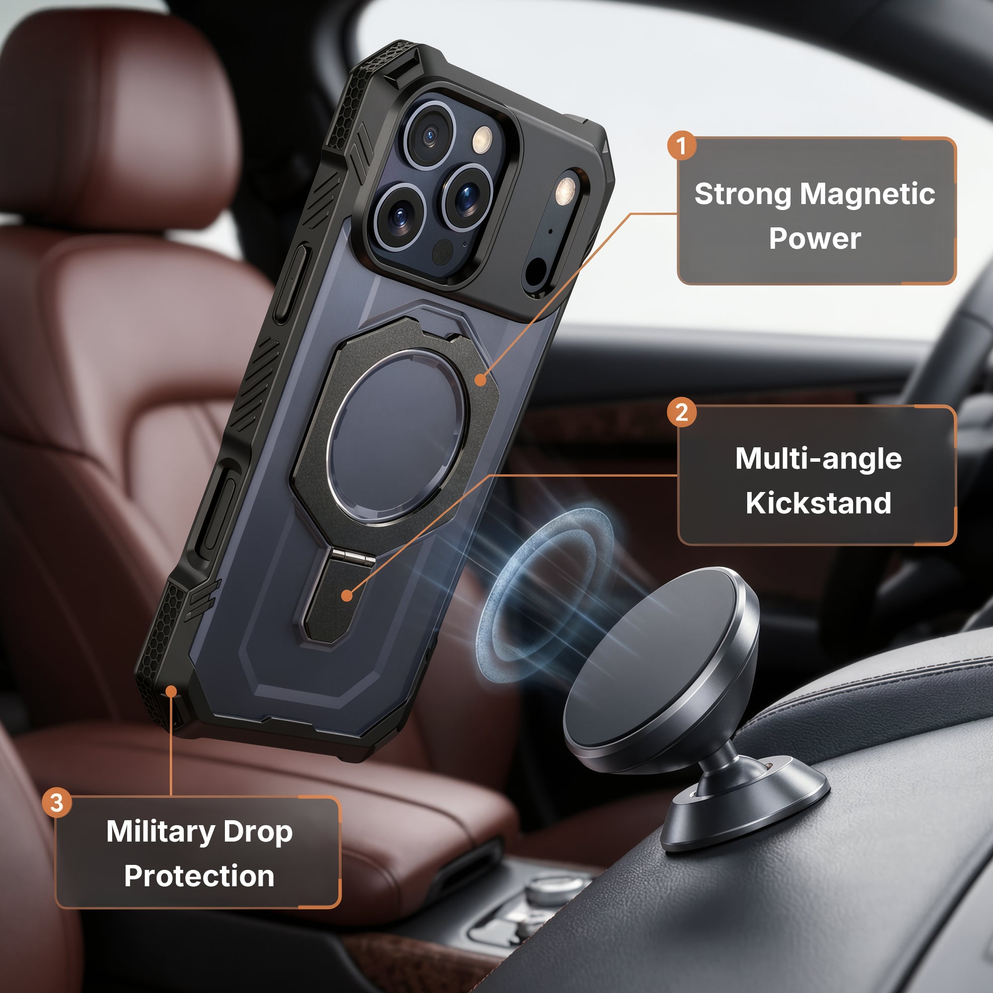 Rugged Armor iPhone Case with Metal Kickstand
